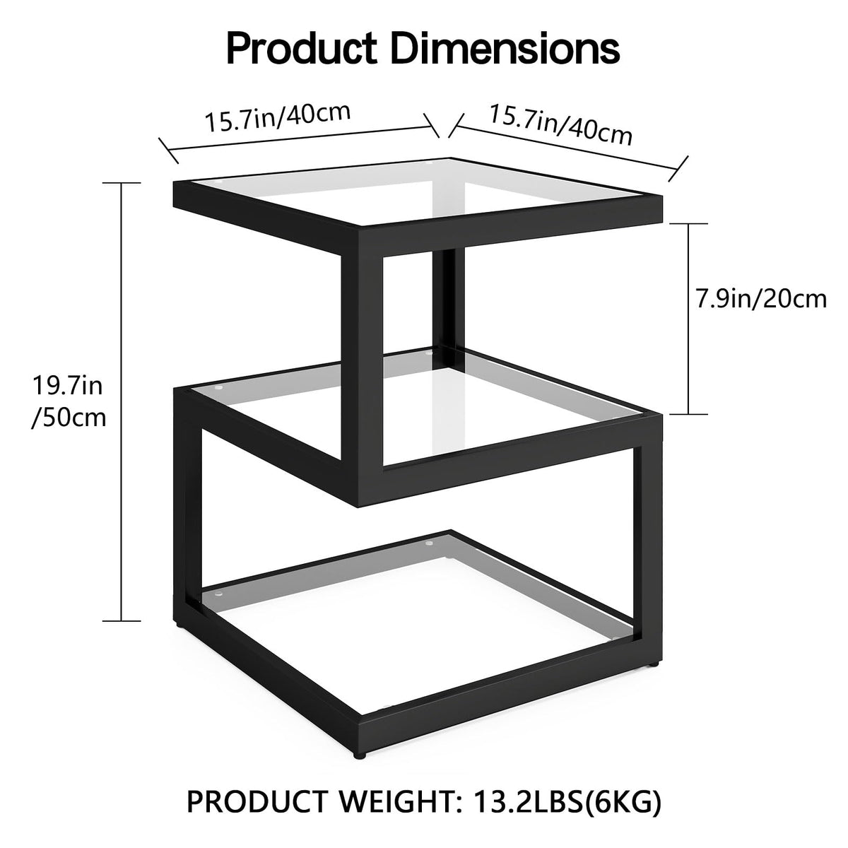 3-Tier Glass LED Side Table