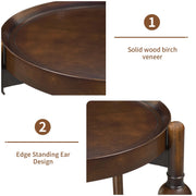 LKTART Nesting End Table for Living Room,Round Solid Wood Frame Nest Side Tables with Storage,Retro Accent Center Table for Small Space Apartment (25''D×24''H-Dark Brown)