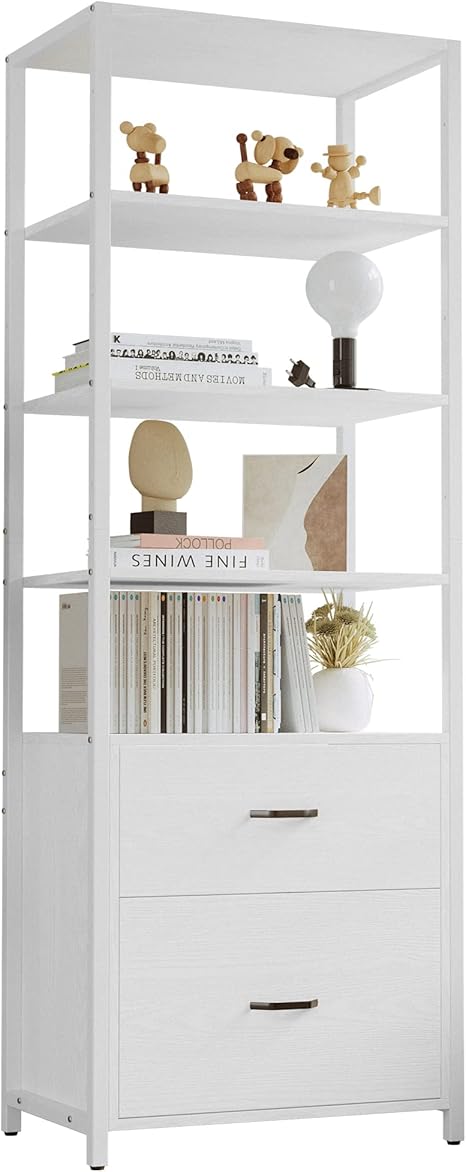 5-Tier Bookcase with File Cabinet Drawers