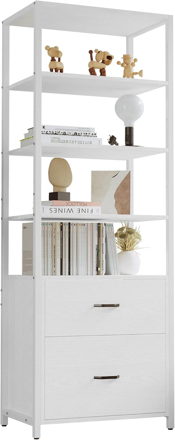 5-Tier Industrial Bookcase with File Cabinet Drawers