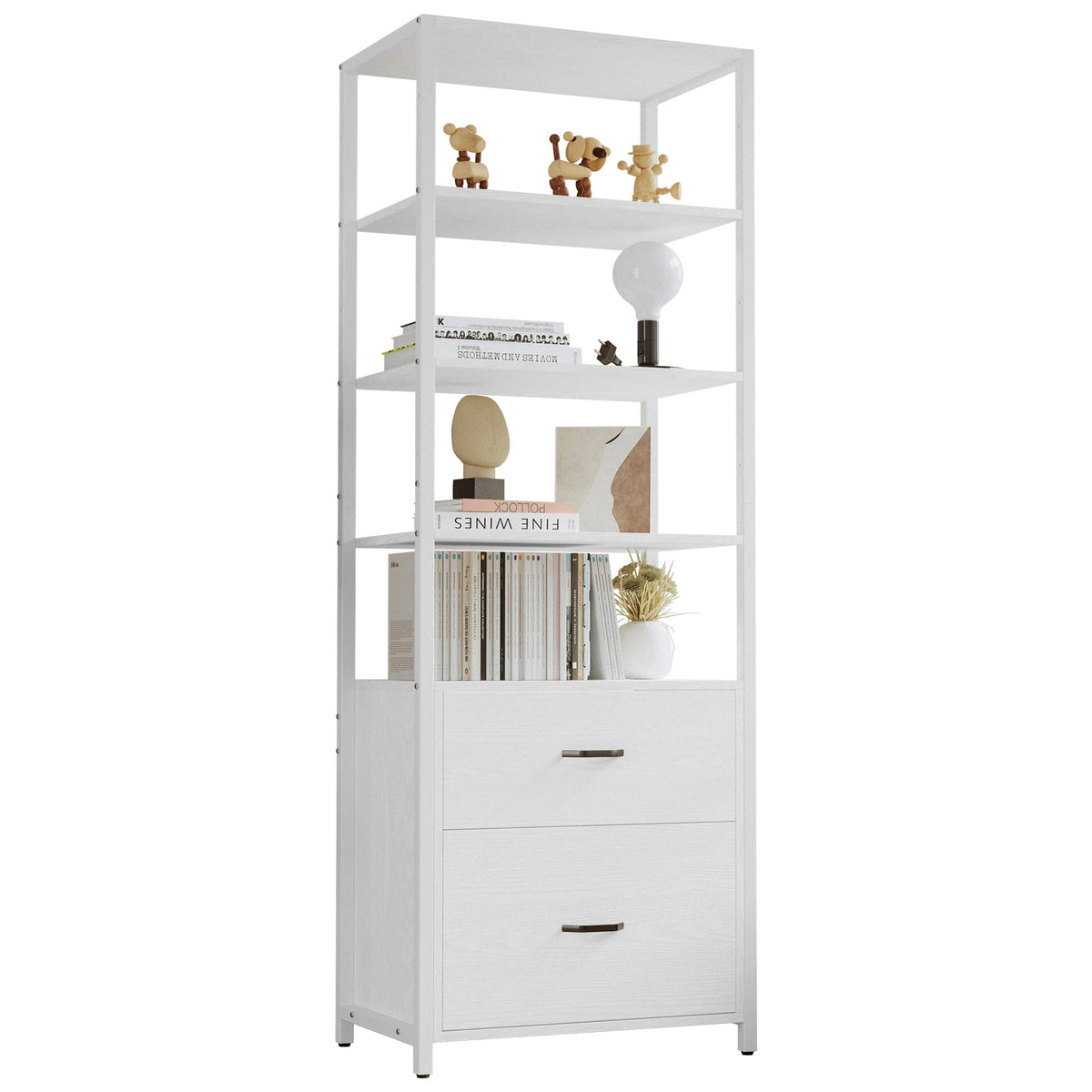 Industrial Bookcase with File Drawers