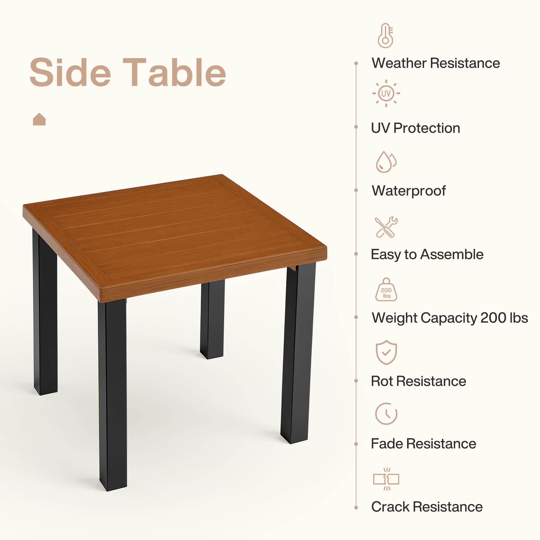 Square Outdoor Side Table with Metal Tabletop