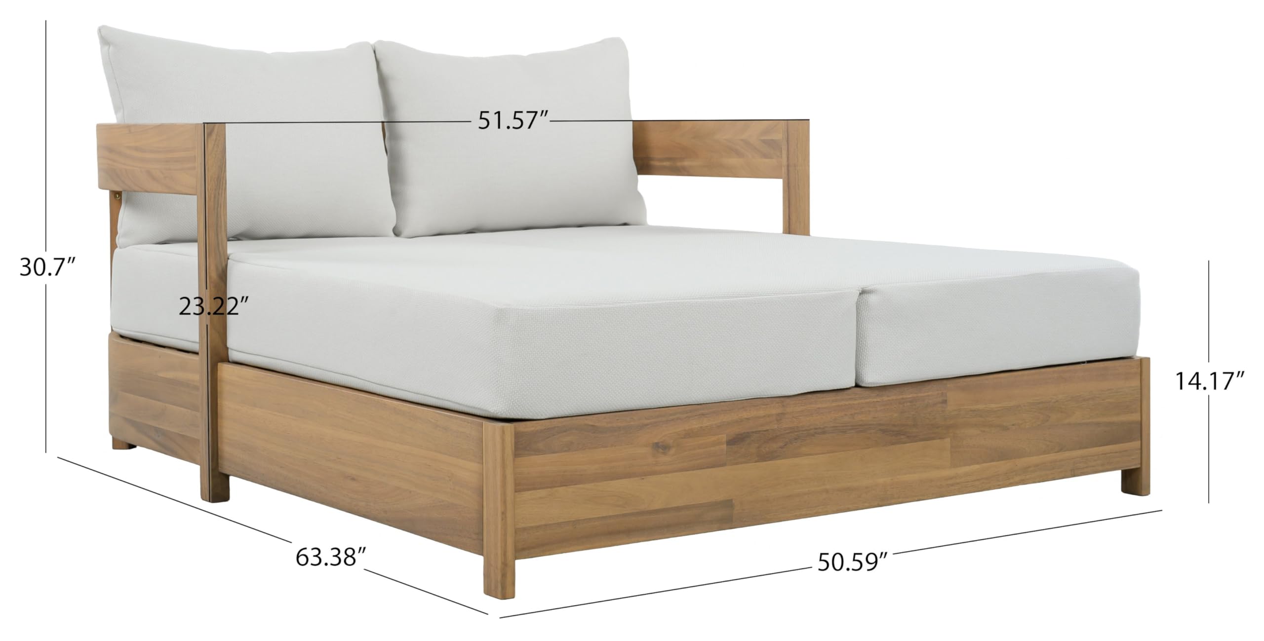 SAFAVIEH Outdoor - Kento Daybed - Oak Solid Wood & Ivory Cushion - Weather Resistant - Ideal for Deck, Patio, Backyard, 51.6" W x 63.4" D x 23.2" H (PAT7100B)