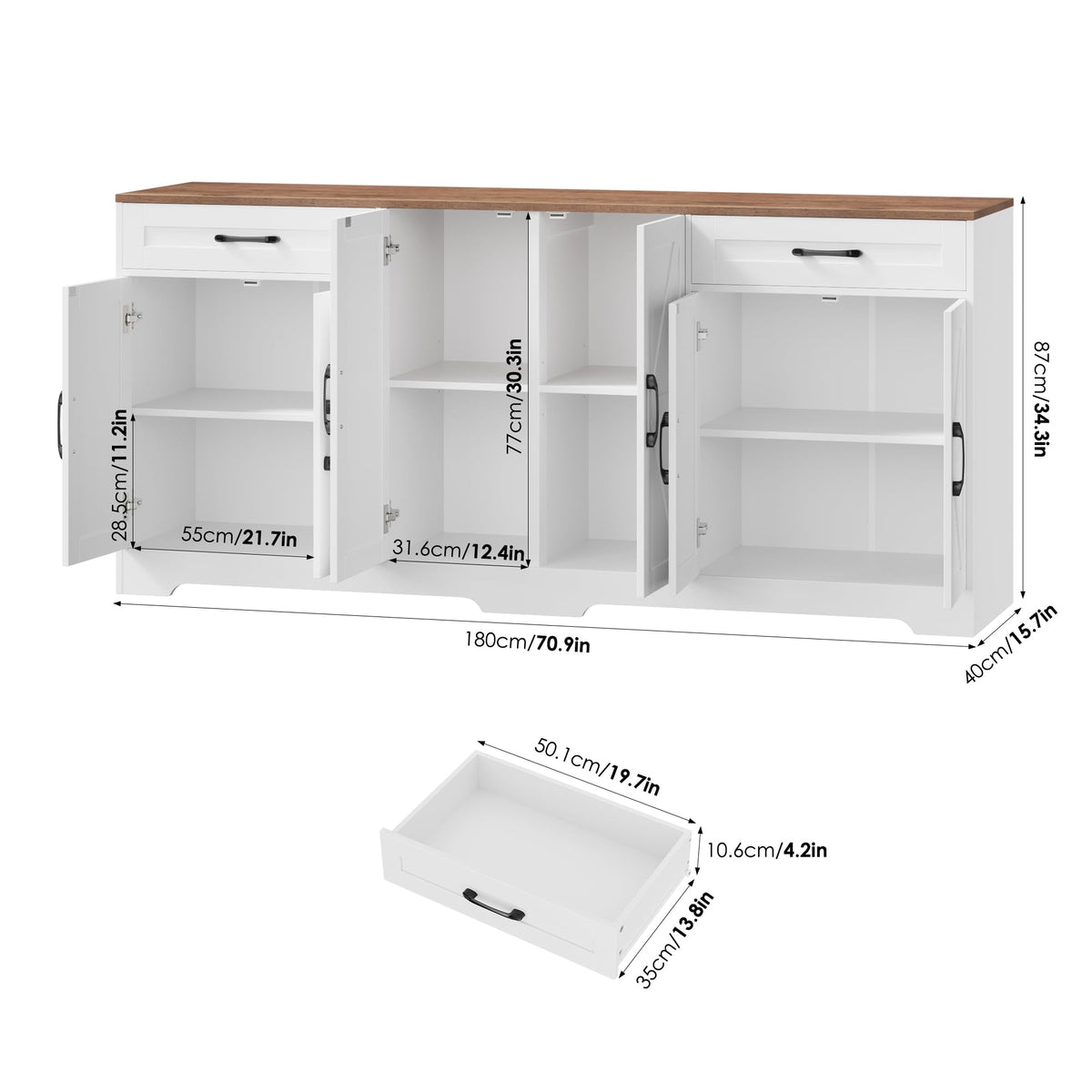 BOTLOG 71” Large Kitchen Buffet Cabinet with Adjustable Shelves