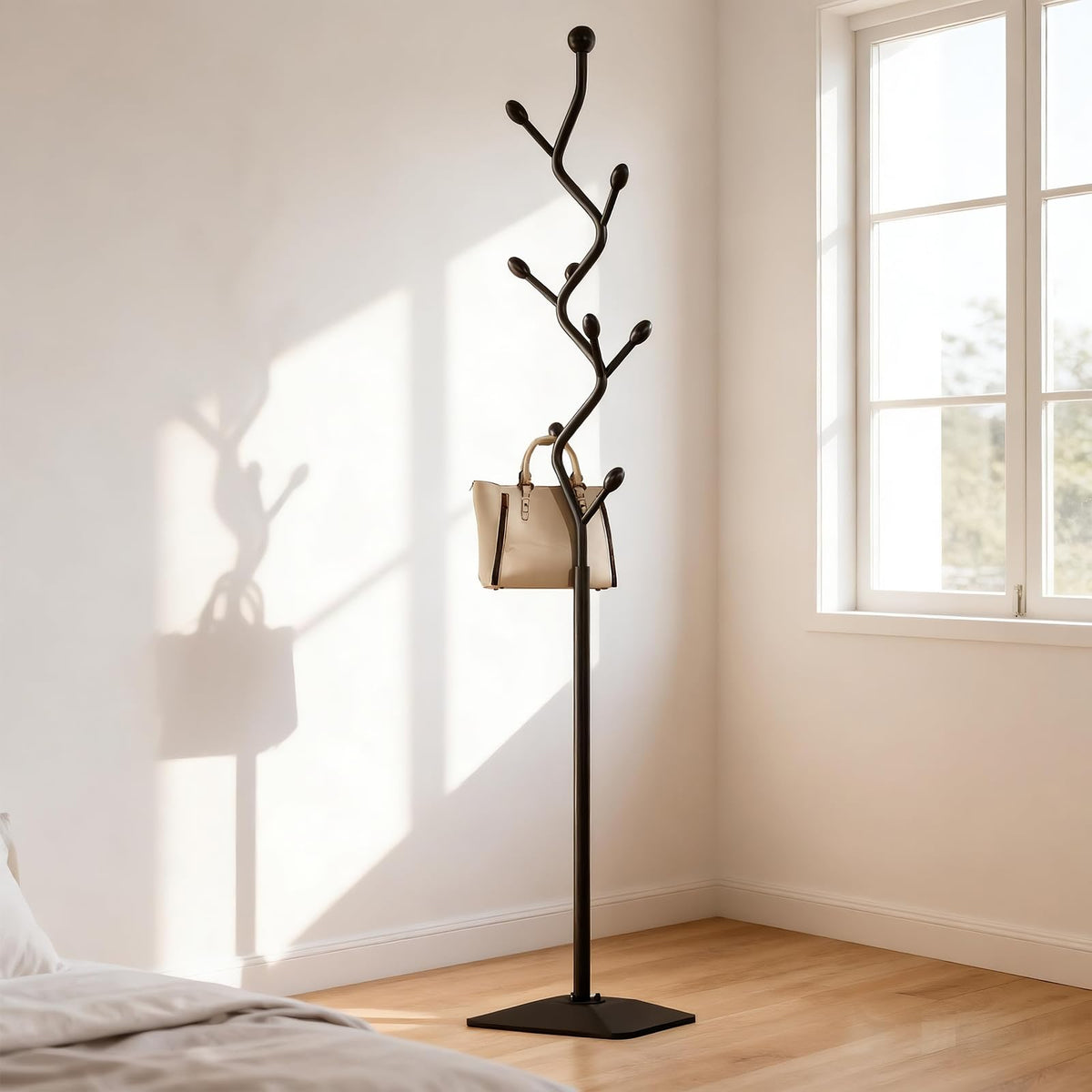 ZHBHYZ Tree-shaped coat rack stand,Metal coat tree with 8 Hooks and sturdy cast iron base,Heavy Duty coat rack freestanding coat hanger stand for Clothes Hats Scarfs Purses (black)