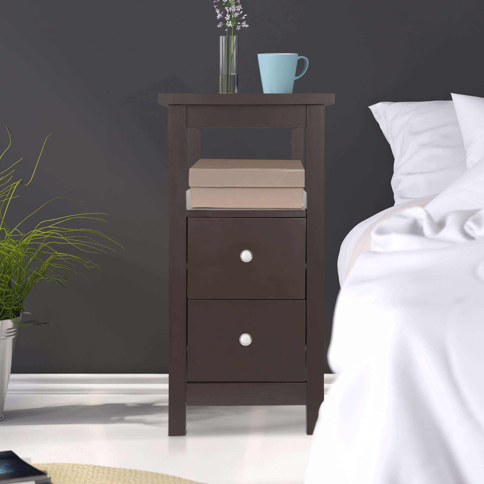 Slim End Table with Drawer & Storage Shelf