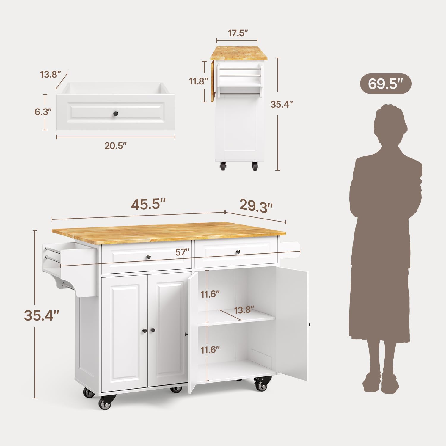 Kitchen Island with Storage & Rolling Wheels