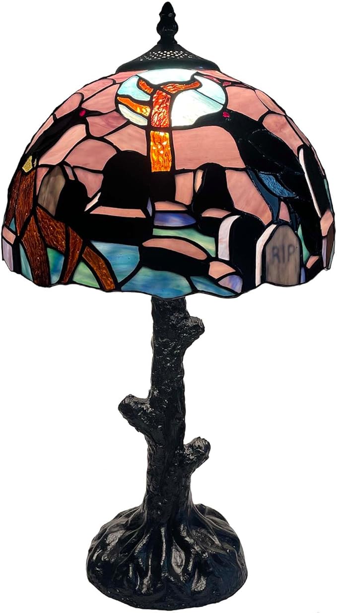 Gothic Cemetery Stained Glass Table Lamp with Coffin Base