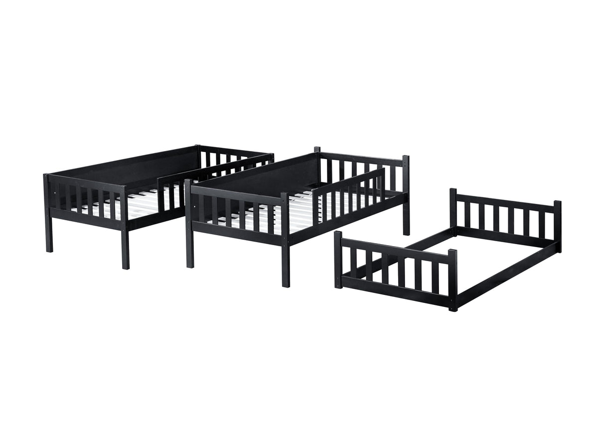 Bellemave Twin Over Twin Over Twin Triple Beds for 3 Kids, Wood 3 Bunk Beds, Espresso