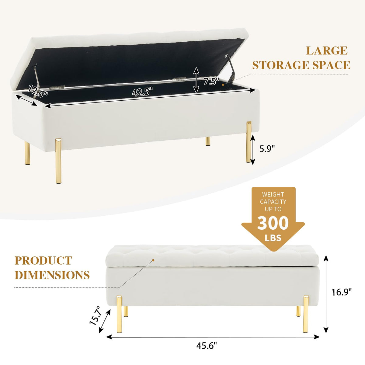 Ivory Velvet Storage Bench