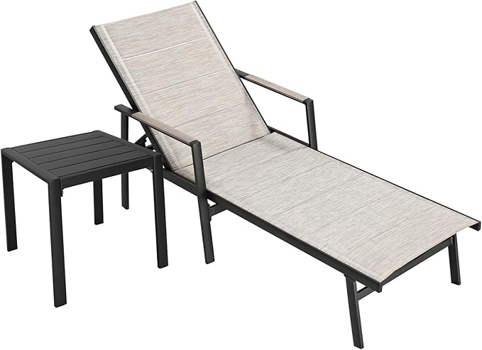 3-Piece Outdoor Chaise Lounge Set with Side Table