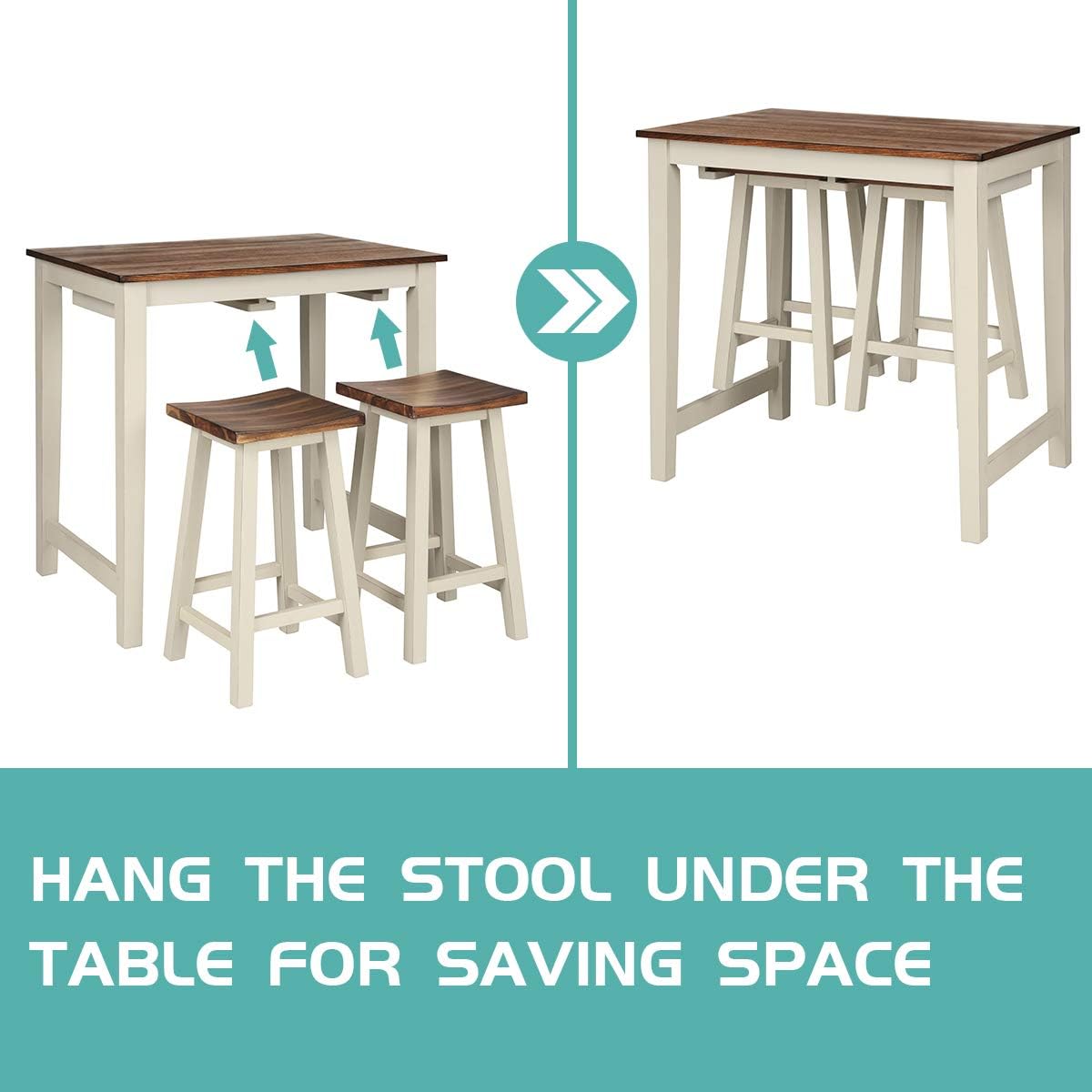 3-Piece Counter Height Pub Table Set with 2 Bar Stools