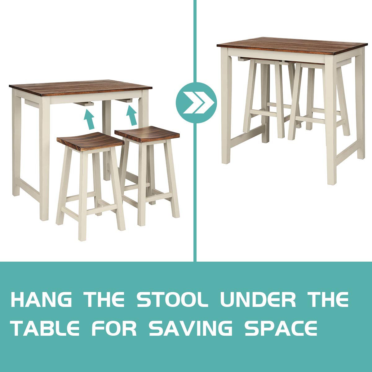 3-Piece Counter Height Pub Table Set with 2 Bar Stools