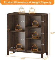 FATORRI 5 Cube Bookshelf, Wood Bookcase with 3 Adjustable Shelves, Farmhouse Cube Storage Organizer Shelf for Small Space Bedroom Living Room (Dark Walnut)