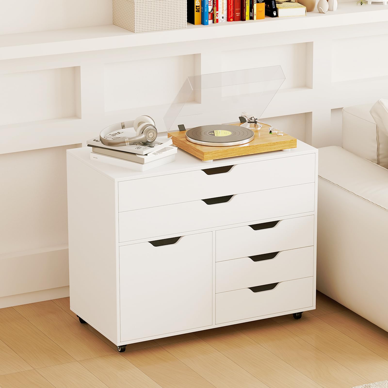 5-Drawer Mobile File Cabinet with Door & Wheels