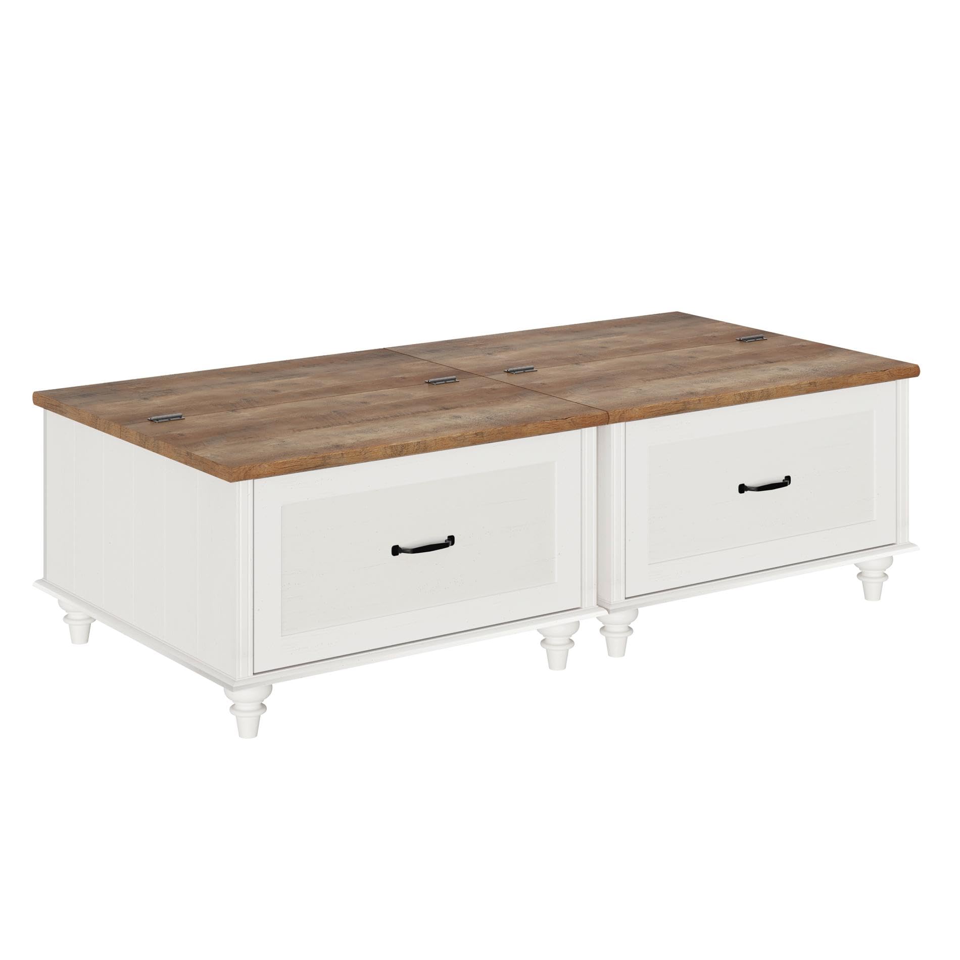 WAMPAT Farmhouse Coffee Table with Storage, Set of 2 Square Coffee Table with Lift Top & Drawers for Living Room, Wooden Center Table for Home & Office, White
