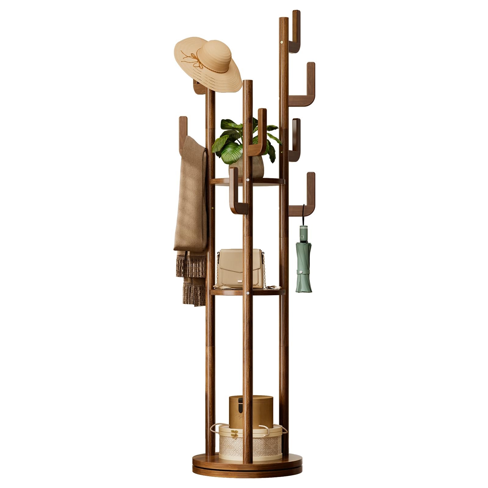 360° Rotating Freestanding Coat Rack with 9 Hooks & 3 Shelves