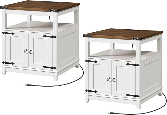 Farmhouse End Table with Charging Station and Barn Door