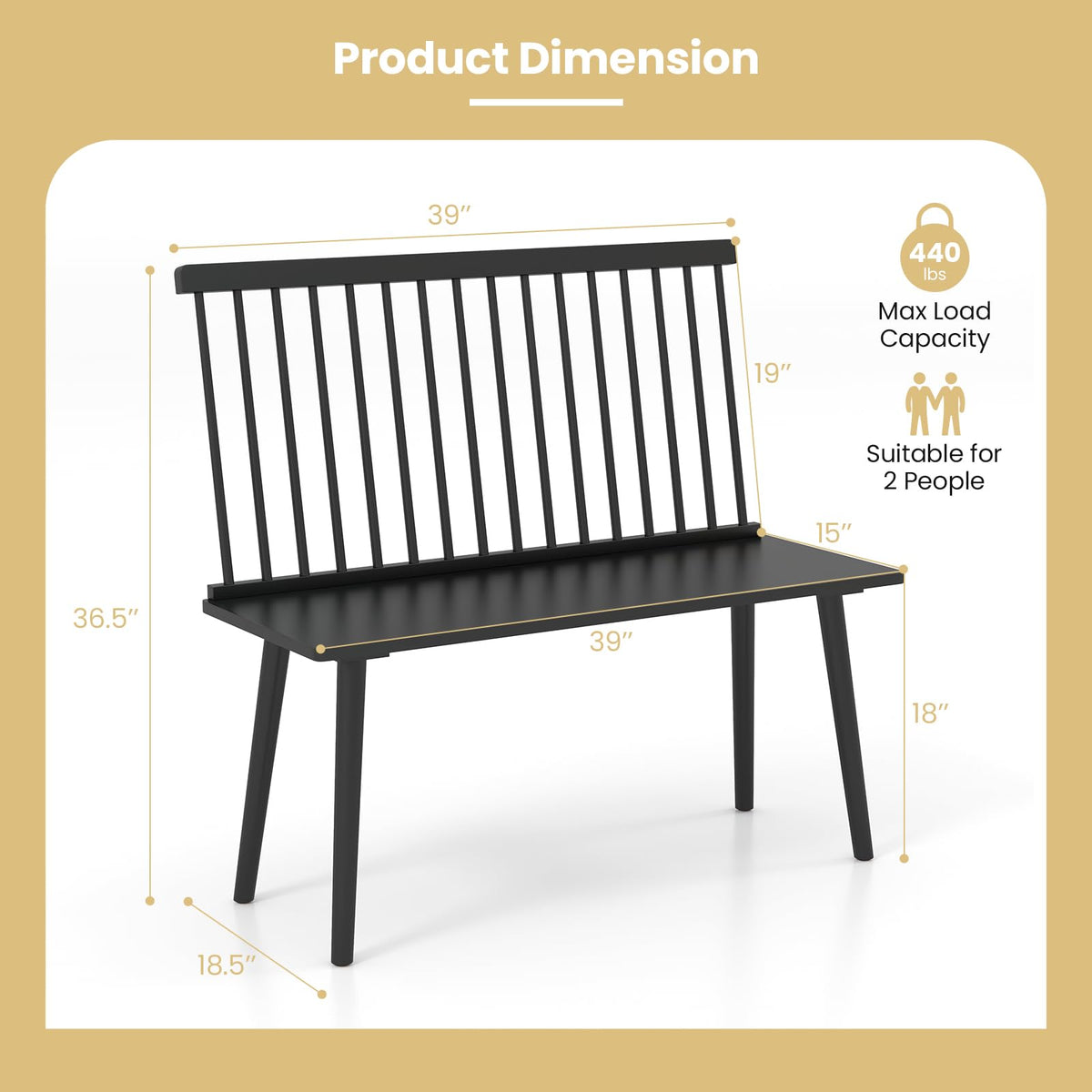 Black Windsor Dining Bench