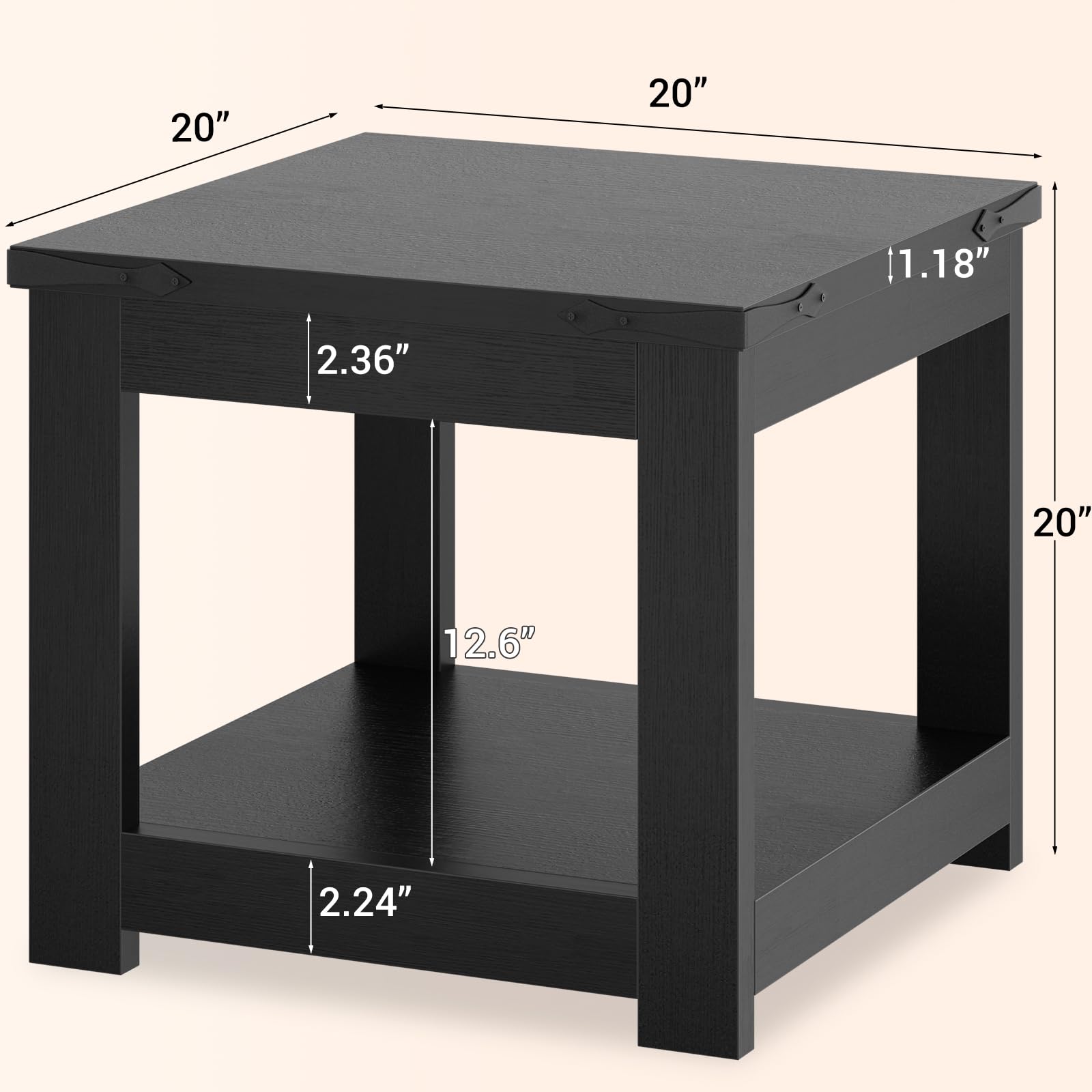 Square End Table with Storage Shelf
