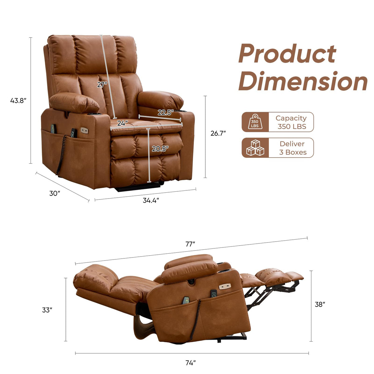 Rhevoy Dual Motor Power Lift Recliner Chair for Elderly with Massage and Heat,Oversized Lift Chair with Adjustable Armrest and Headrest,Infinite Position, Zero Gravity, Camel