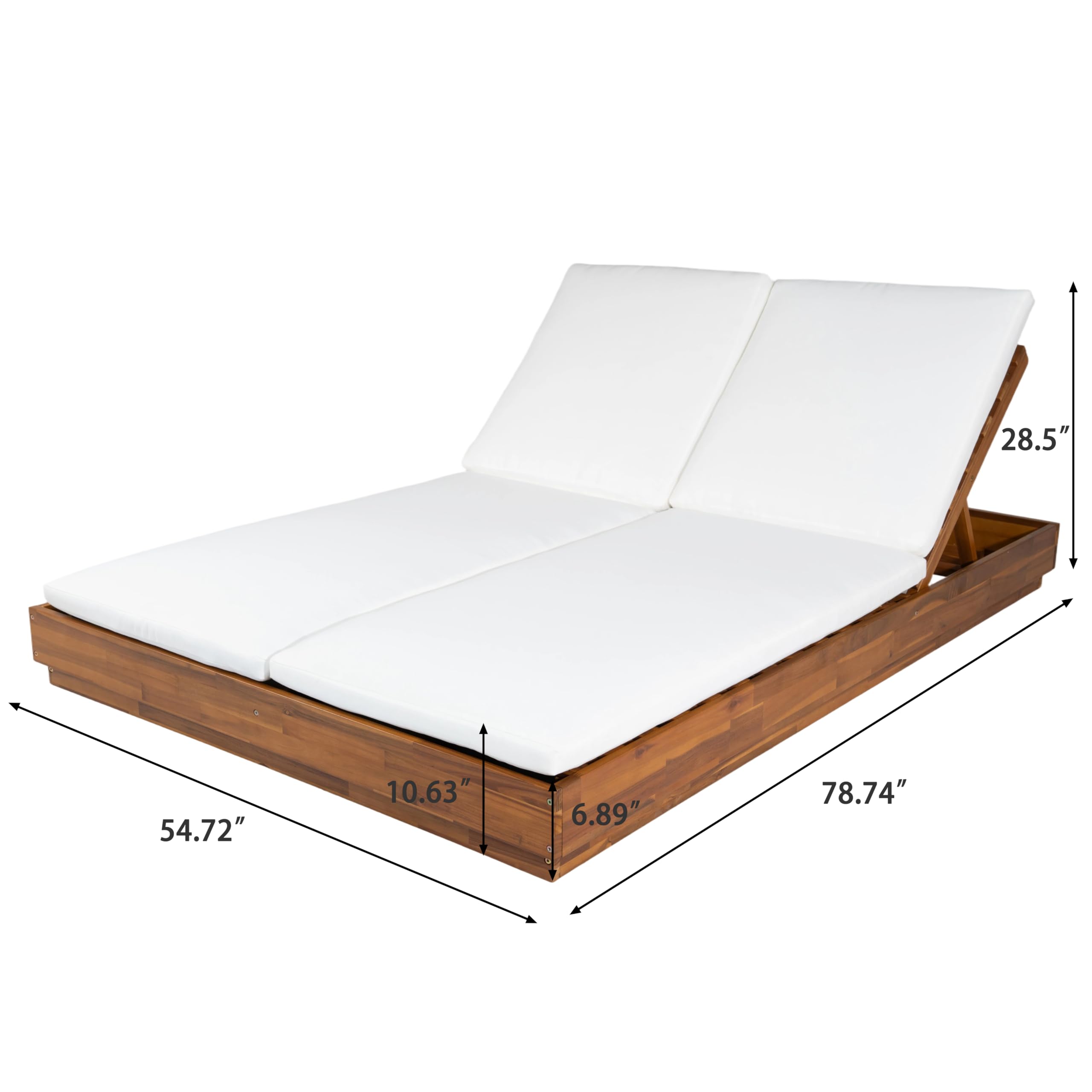 Double Outdoor Chaise Lounge with Cushion & Adjustable Backrest