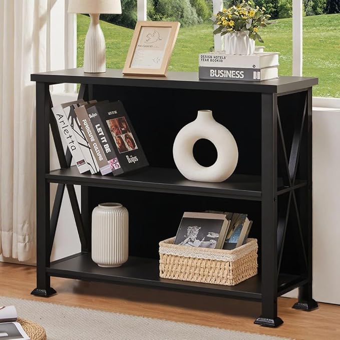 3-Tier Industrial Bookshelf with Metal Frame
