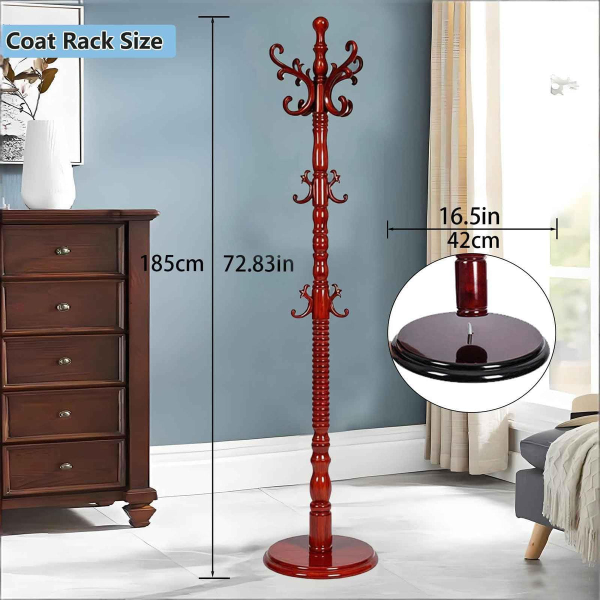 Wooden Coat Rack with 18 Hooks