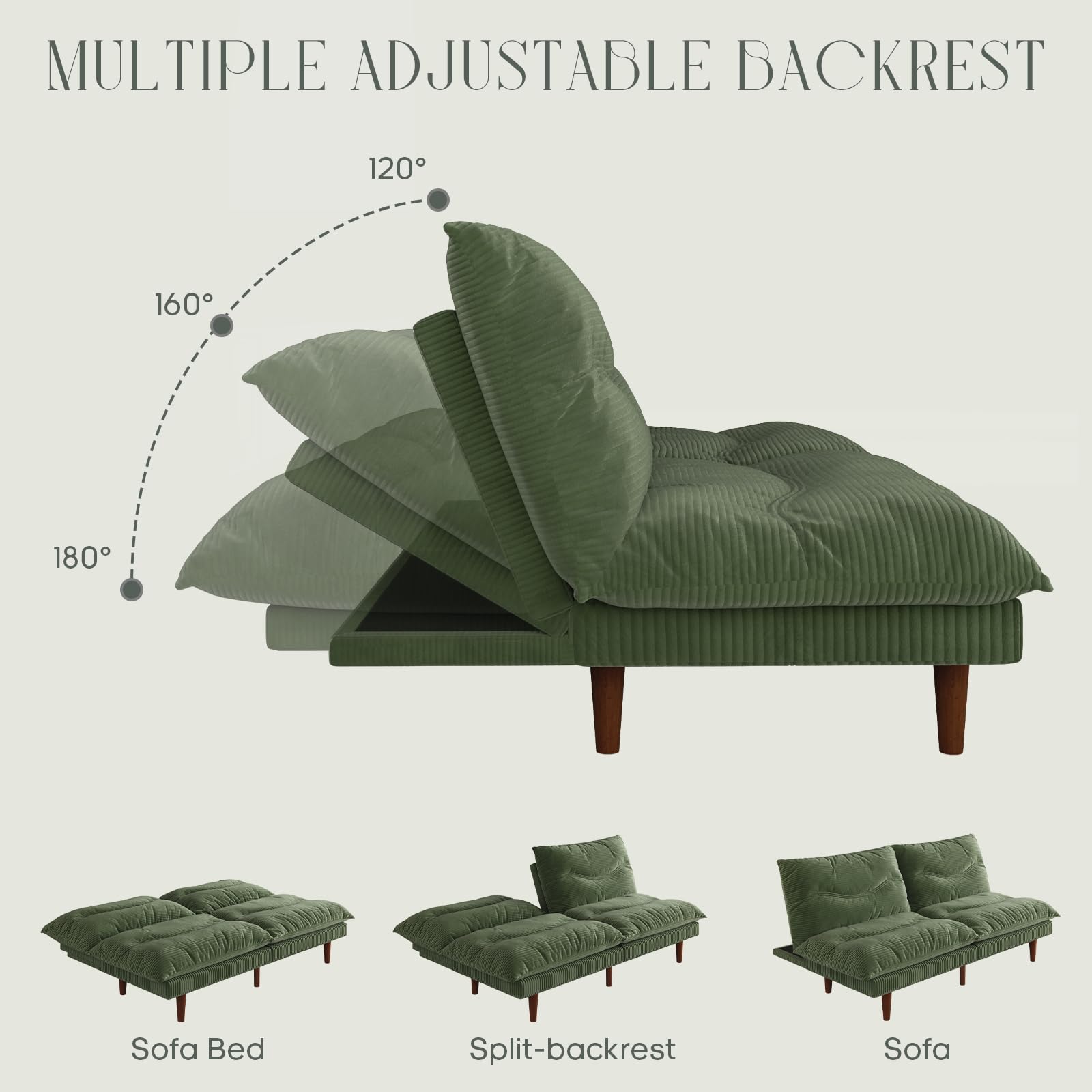 Convertible Futon Sofa Bed with Adjustable Backrest