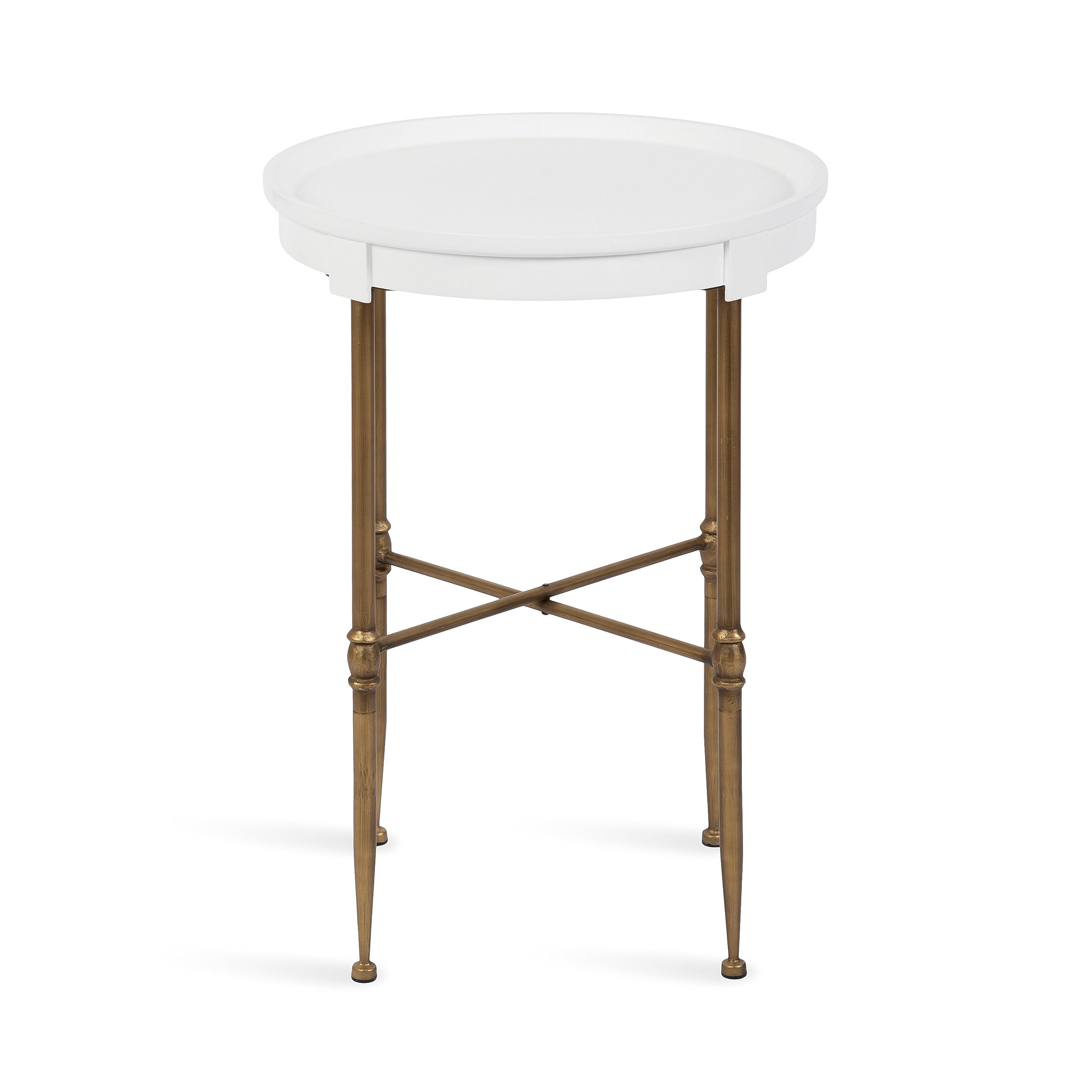 Round Glam Side Table with Geometric Metal Base