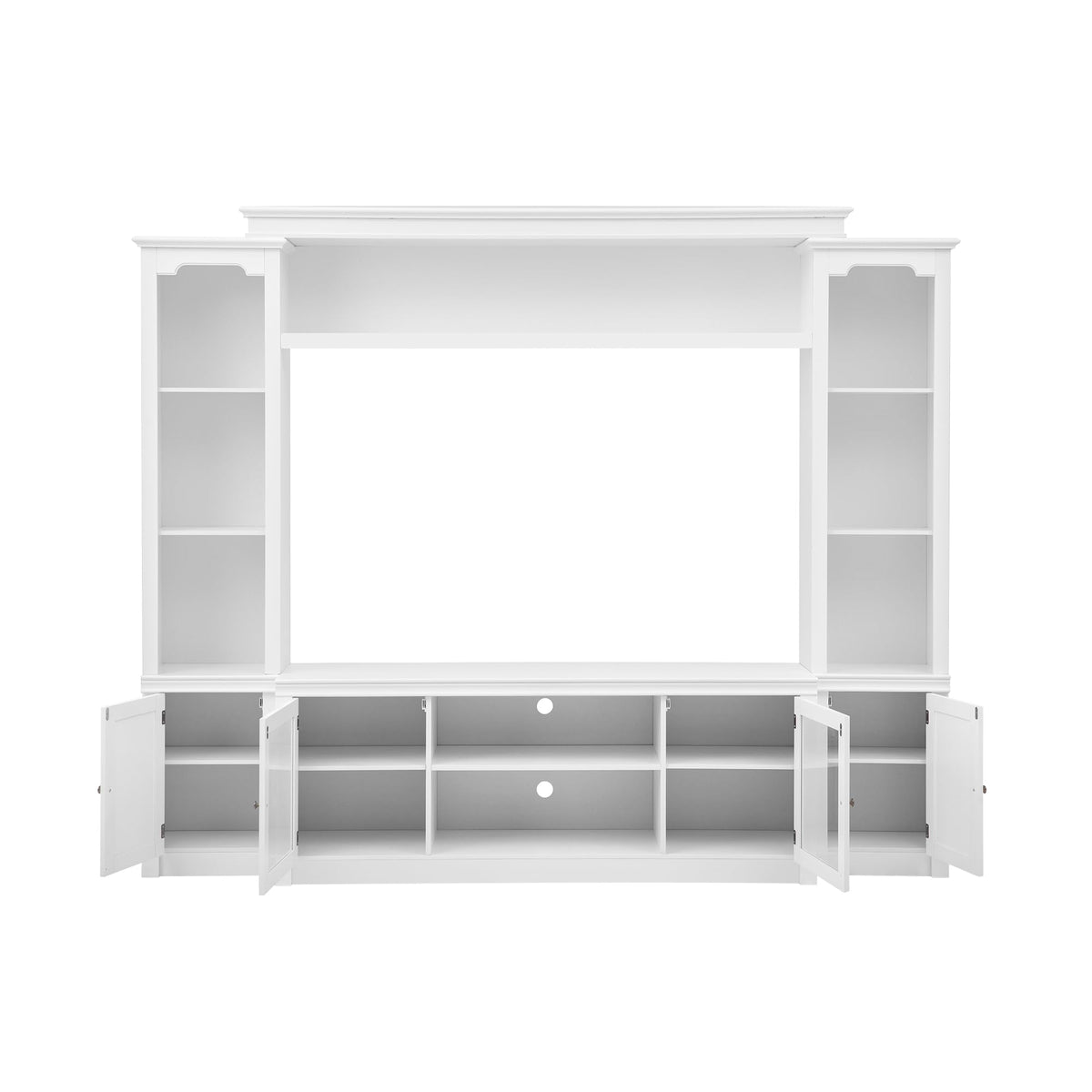 Virubi 4-Piece Entertainment Center with Bookshelf for 65" TVs, White