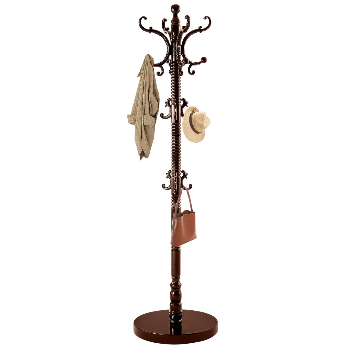 ZIECUKU Coat Rack Freestanding,Solid Wood Vintage Hall Tree with 14 Hooks