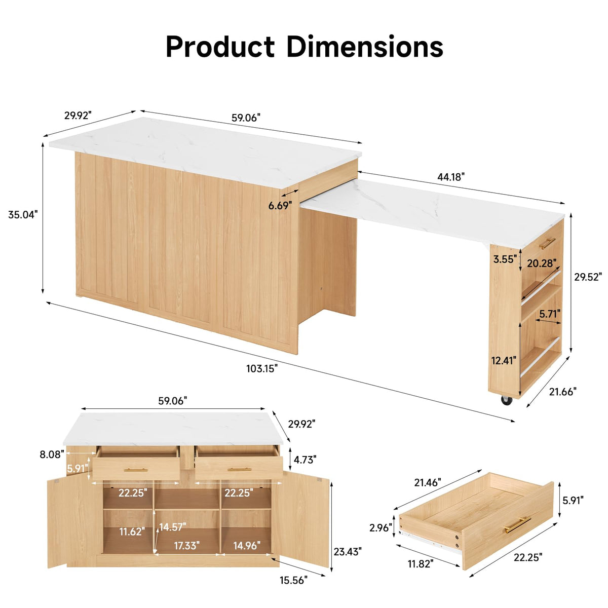 Extendable Kitchen Island with Storage