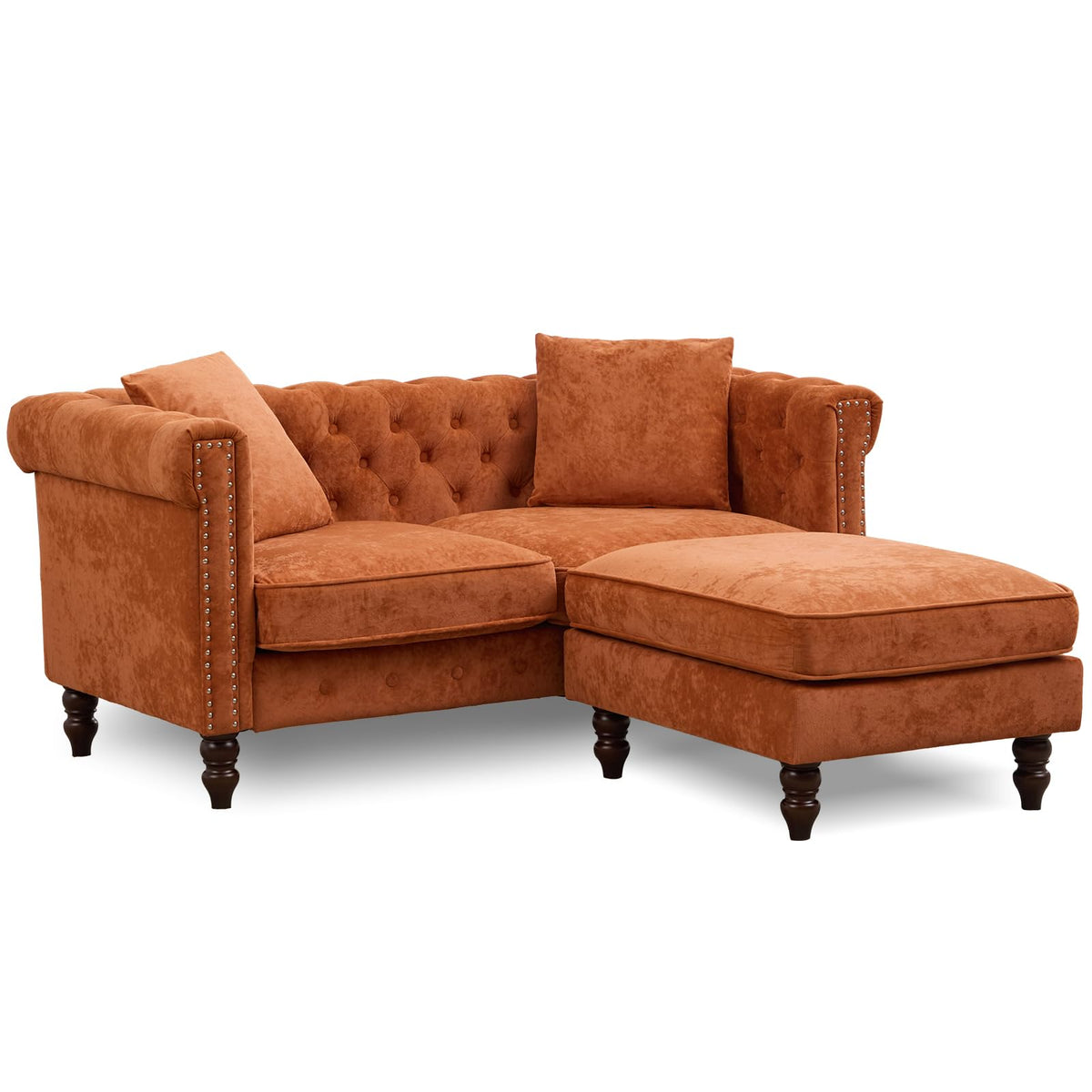 Chesterfield Velvet Loveseat with Ottoman
