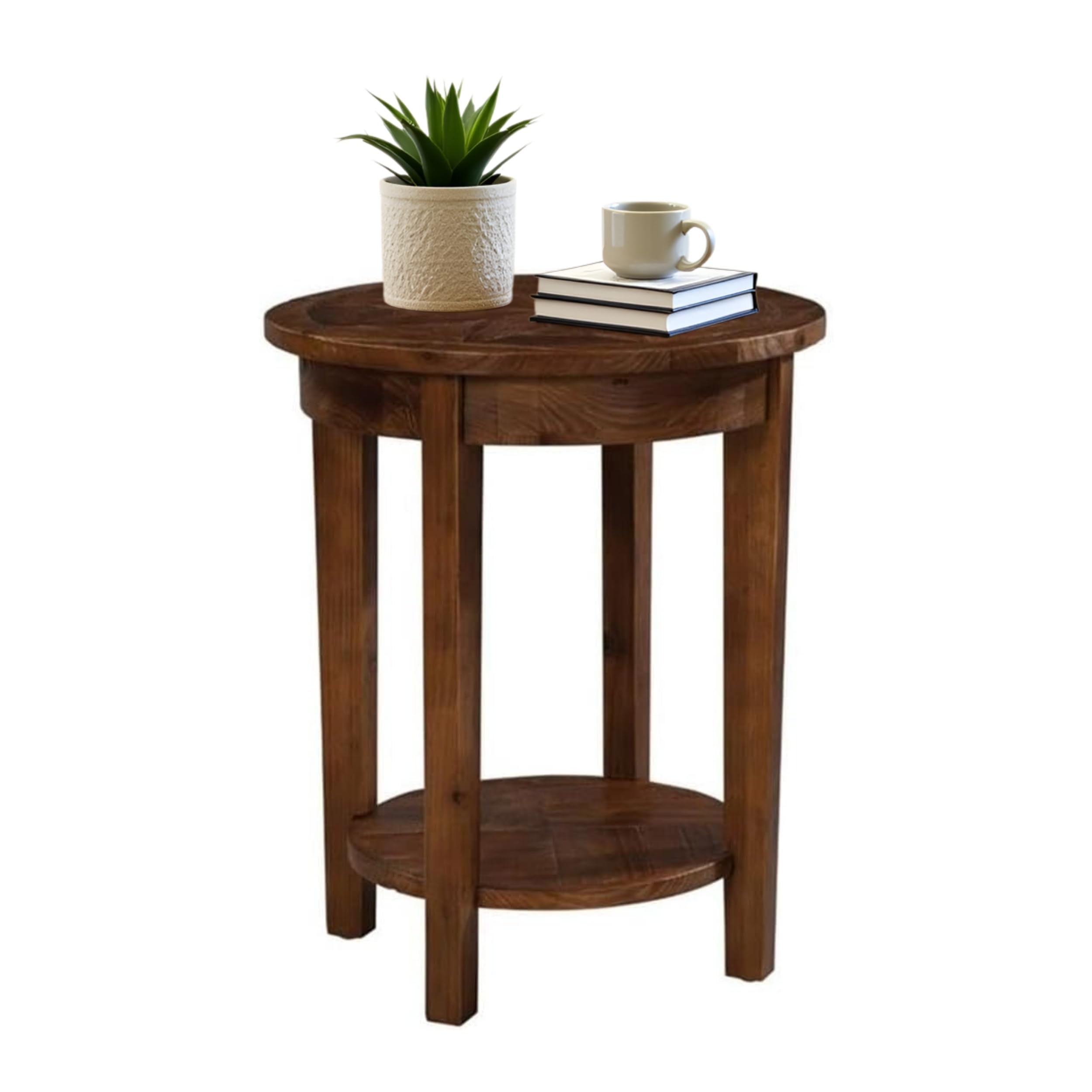Alaterre Furniture Revive 20 Inch Round End Table with Bottom Shelf for Storage, and Unique Wood Characters - Modern Rustic Living Room Furniture