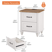 WAMPAT Side Tables Set of 2 Nightstands, Mid-Century End Table for Bedroom, Wooden Bedside Table with 2 Large Drawers, Solid Wood Leg Night Stand for Bedroom & Living Room, Off White
