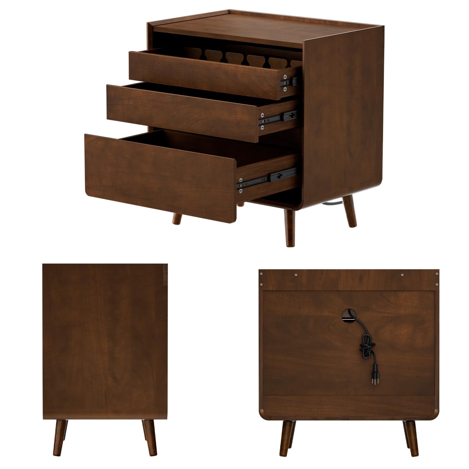 Mid-Century Modern Nightstand with Charging Drawer