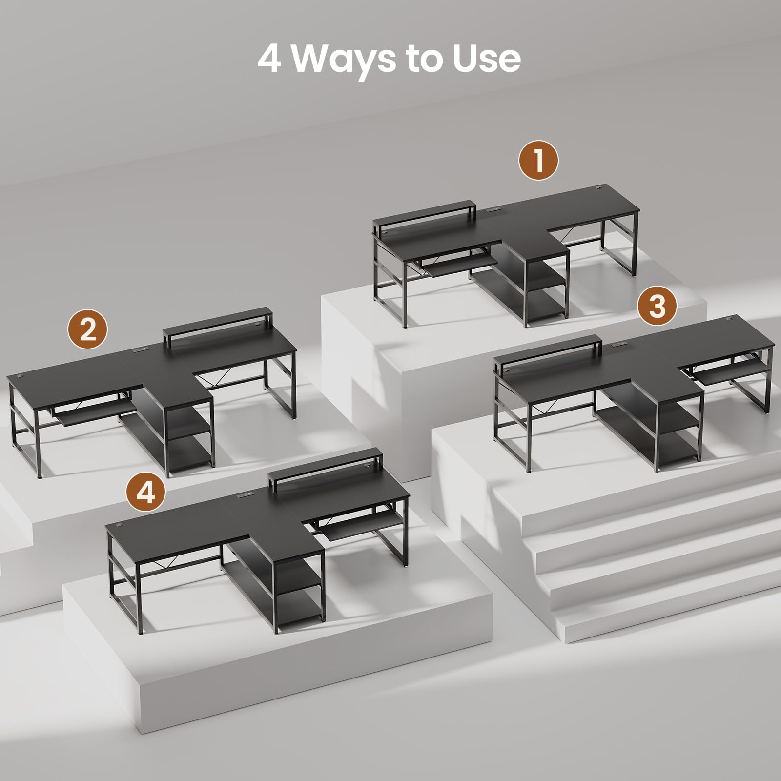 94.5" 2-Person Desk with LED Lights, Storage & Monitor Stand
