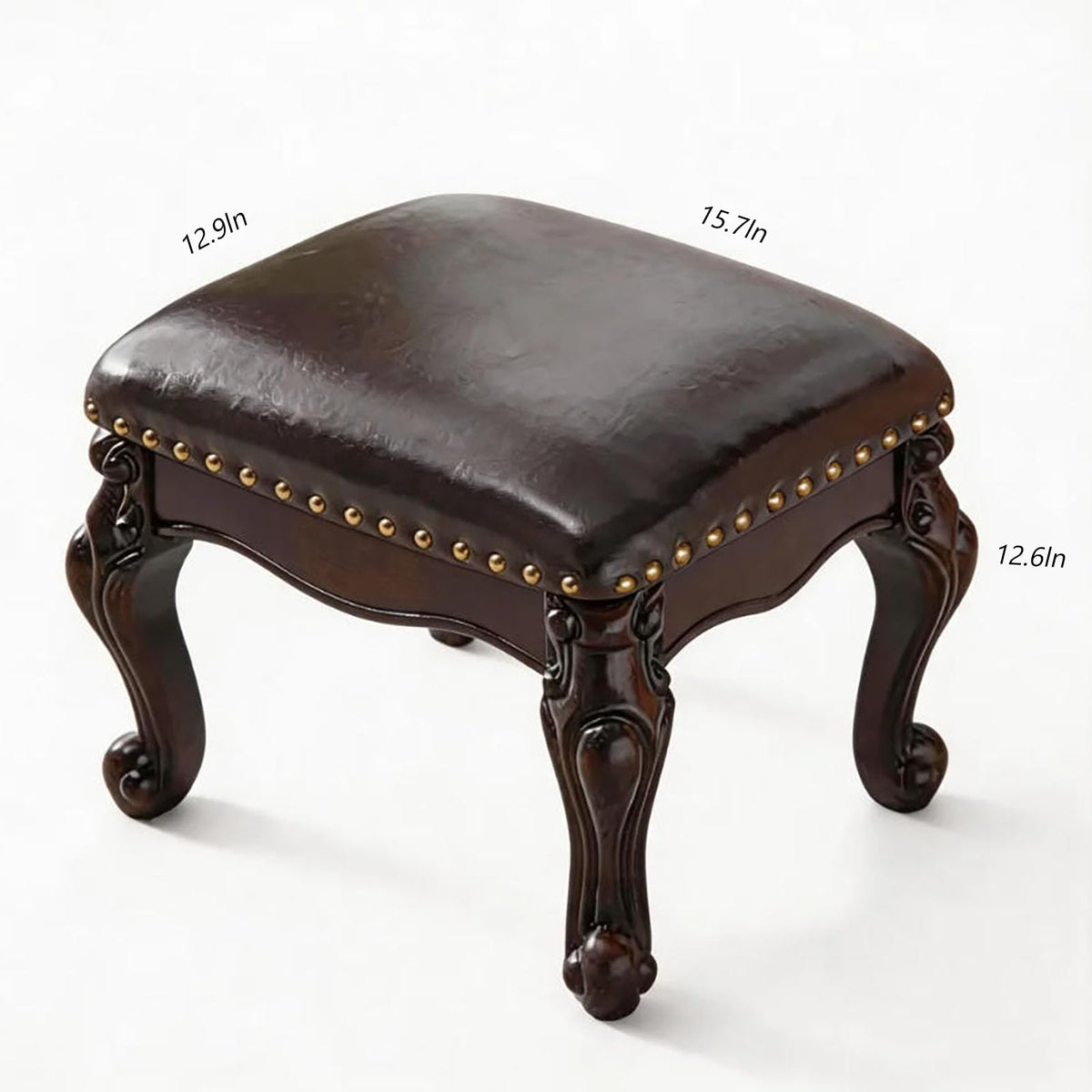 Leather Foot Stool Small,Vintage Ottoman Leather Foot Rest, Wooden Footrest, Upholstered Footstool for Couch, Living Room, Sofa,Solid Wood Legs,Retro Stool for Bedroom (Walnut, 15.7×12.9×12.6)