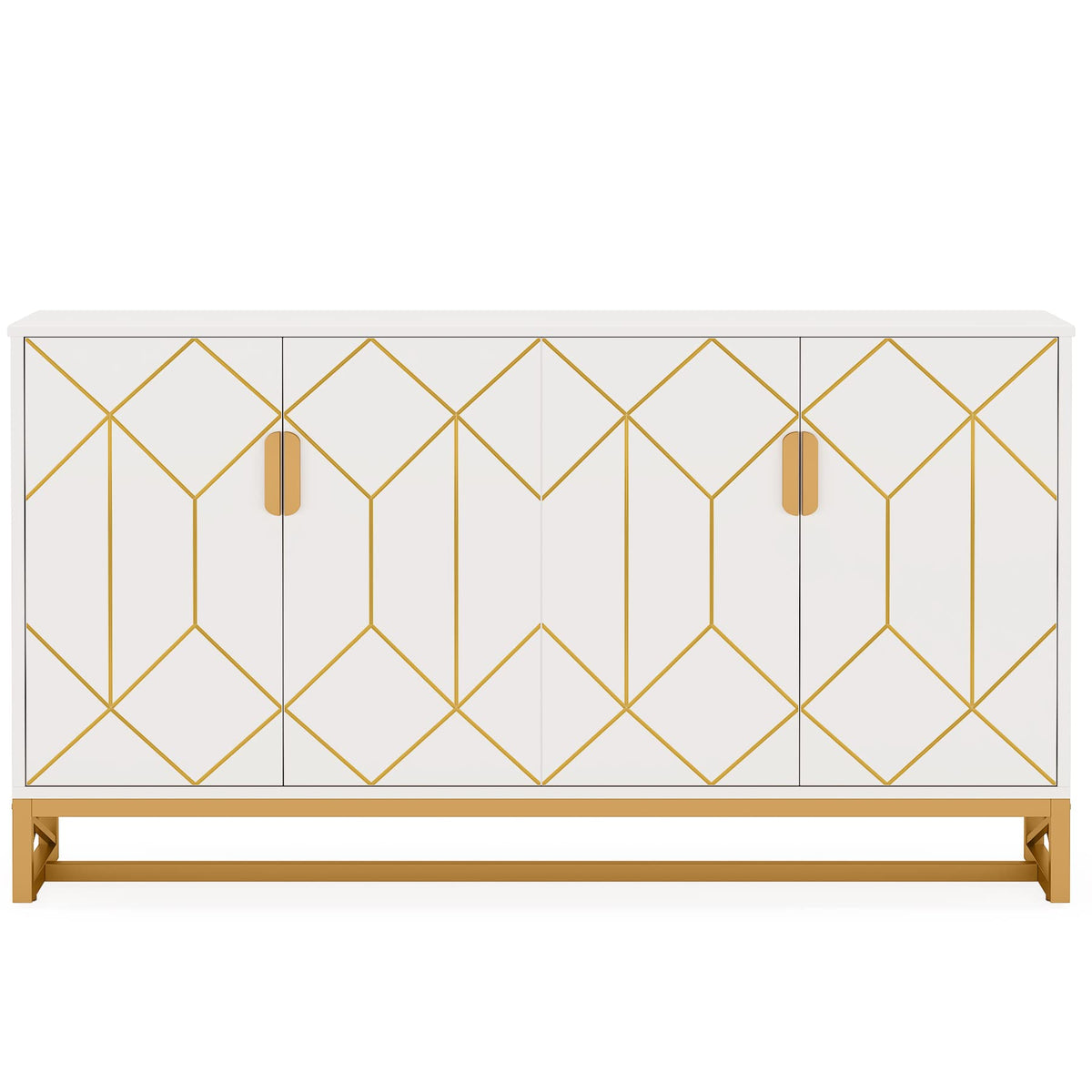 Tribesigns 59" White Gold Buffet Cabinet with Storage Kitchen Sideboard Storage Cabinet