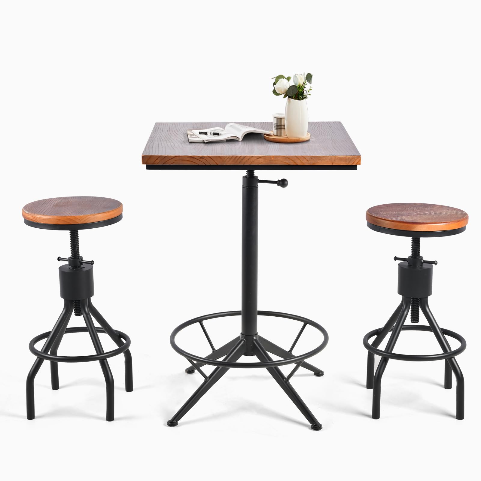 Industrial Bar Table & 2 Swivel Stools Set