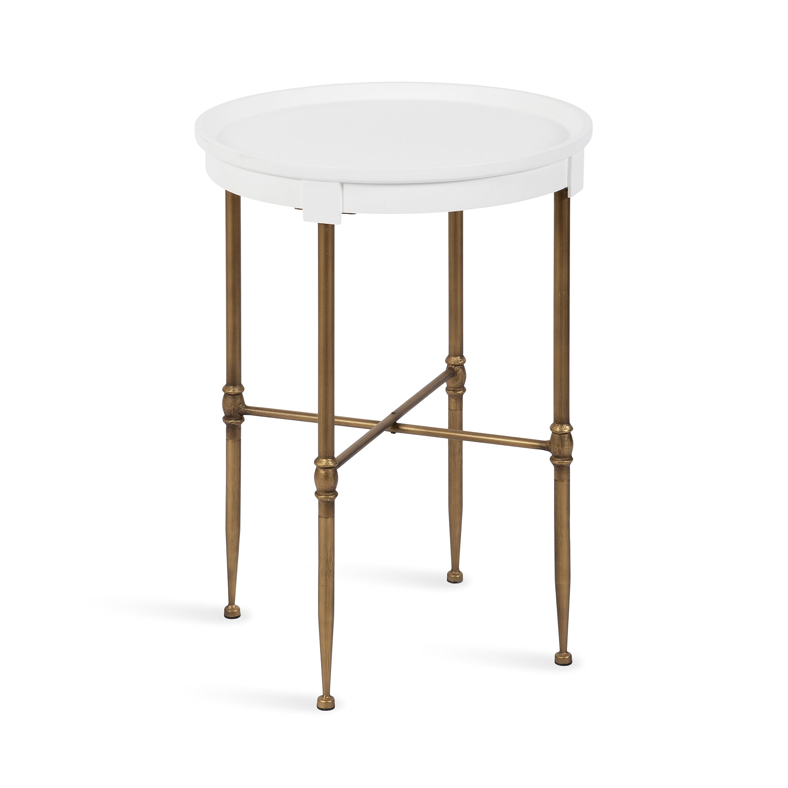 Round Glam Side Table with Geometric Metal Base