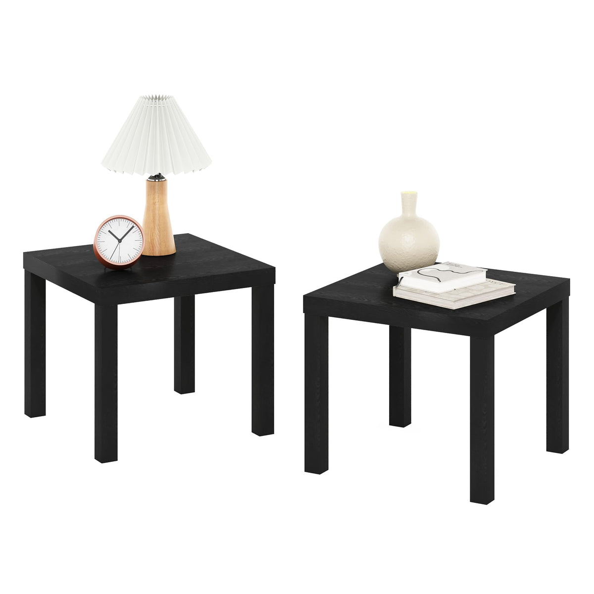 Furinno Classic 2-Piece Black End & Coffee Tables Set, Square 20" End Table and 38" Rectangular Coffee Table