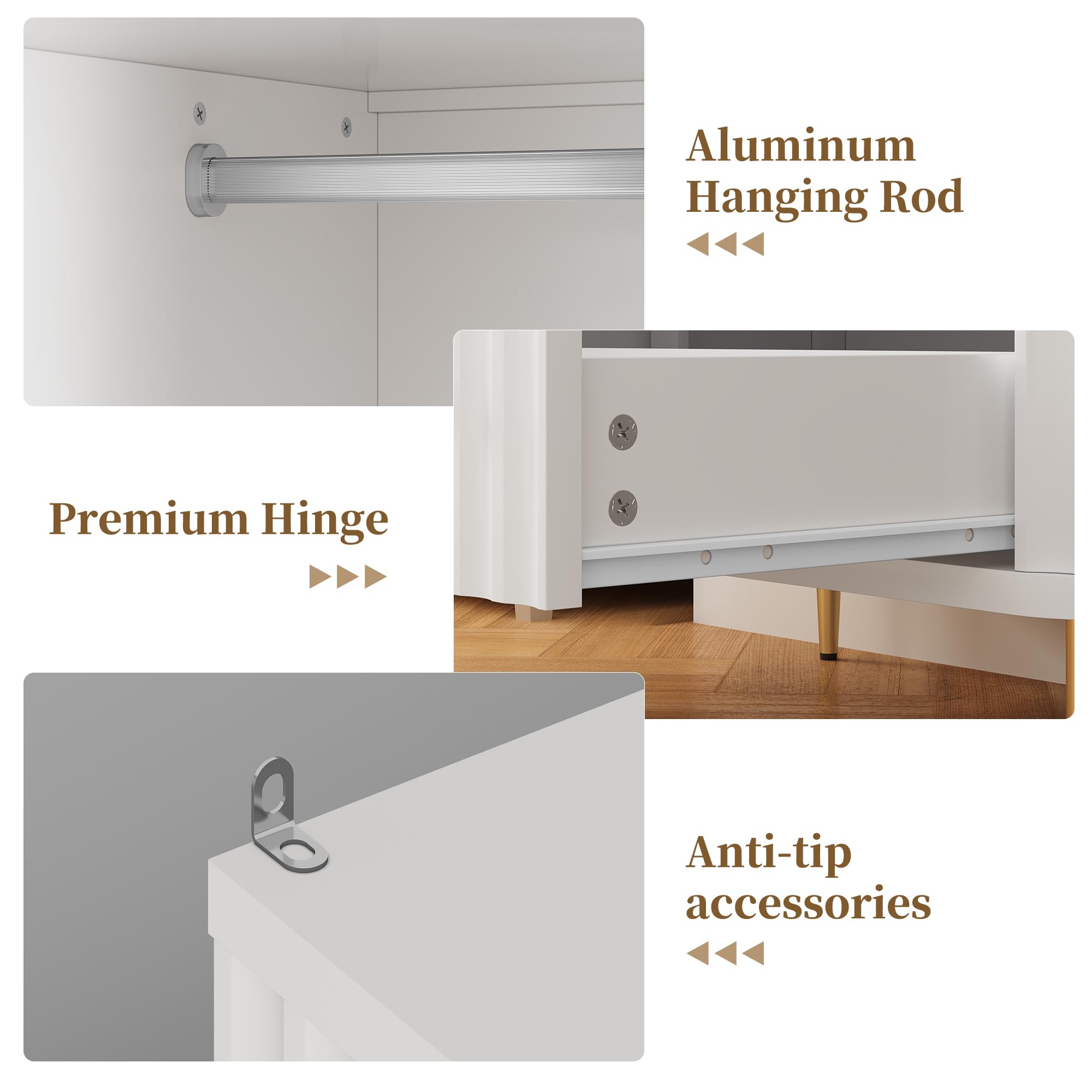 HLR 72" Modern Armoire Wardrobe Closet with Doors and Drawers, Bedroom Armoire Cabinet with Hanging Rod, Wooden Clothing Storage Cabinet,White