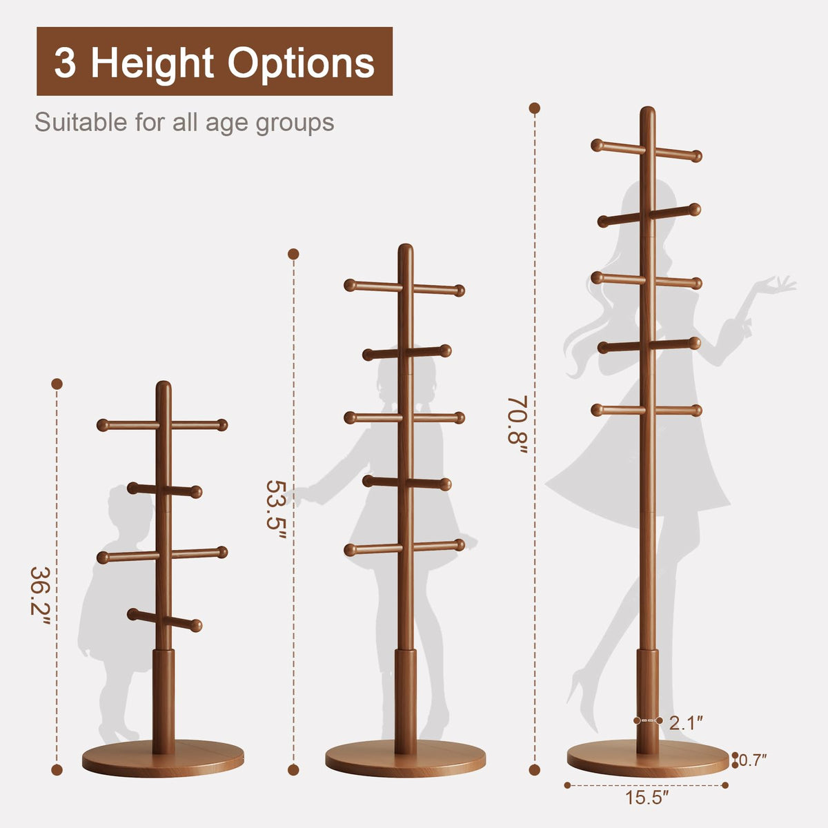 Adjustable Wood Tree Coat Rack