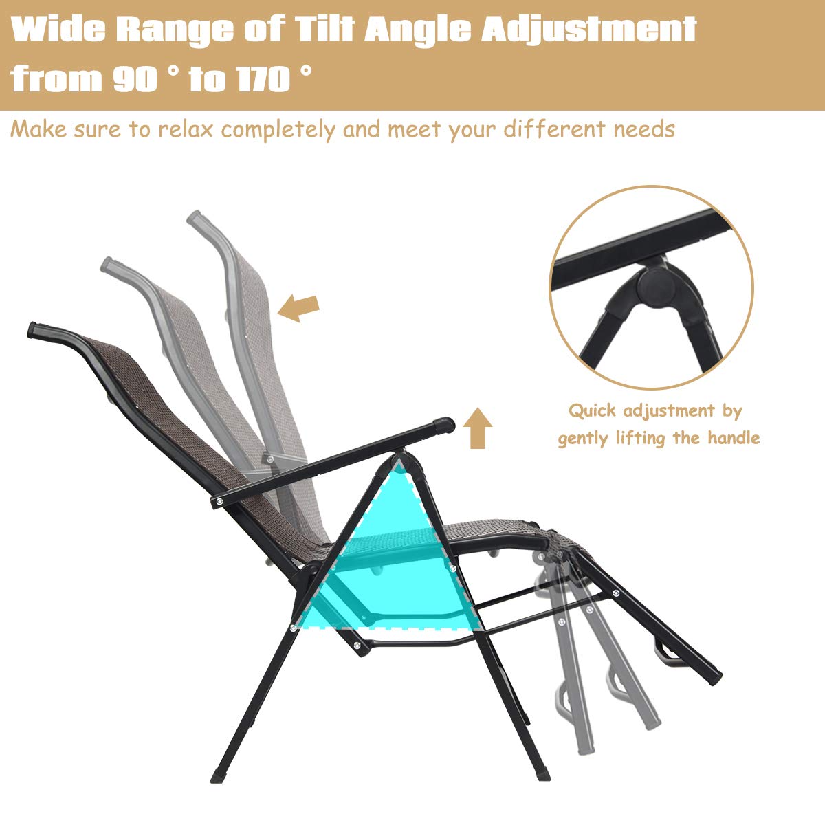 Tangkula Folding Reclining Rattan Chair, Portable Chaise Lounge Chair w/Adjustable Positions, Outdoor Lounge Chair with Wide Armrest, Sturdy Steel Frame, Suitable for Garden, Patio, Beach (1)