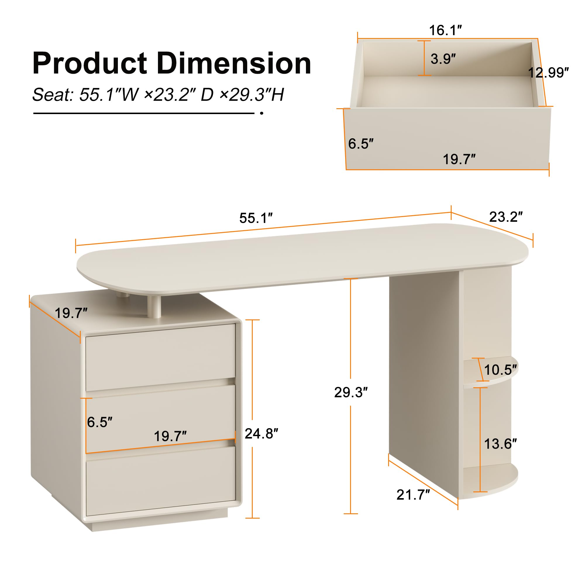 Home Office Desk & Chair Set with Drawers, Shelves & Ergonomic Mesh Chair