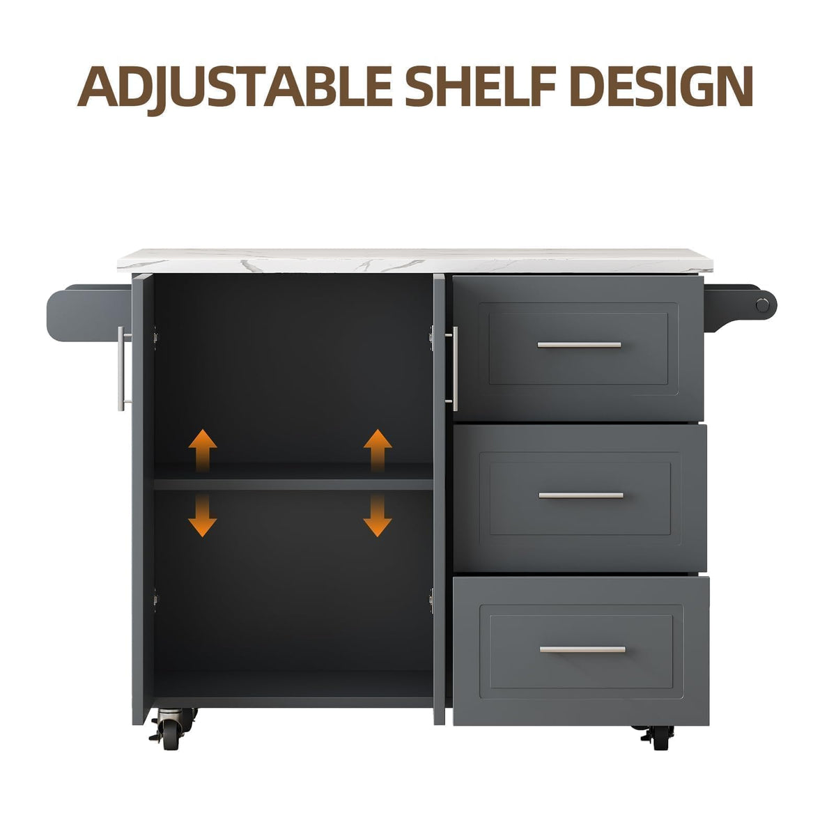 4 EVER WINNER 43" Kitchen Island with Drop Leaf, Rolling Kitchen Island
