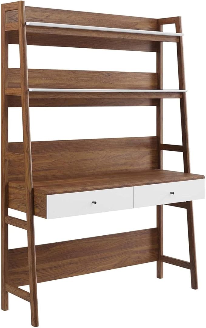 49" Office Desk with Tiered Bookshelf & 2 Drawers