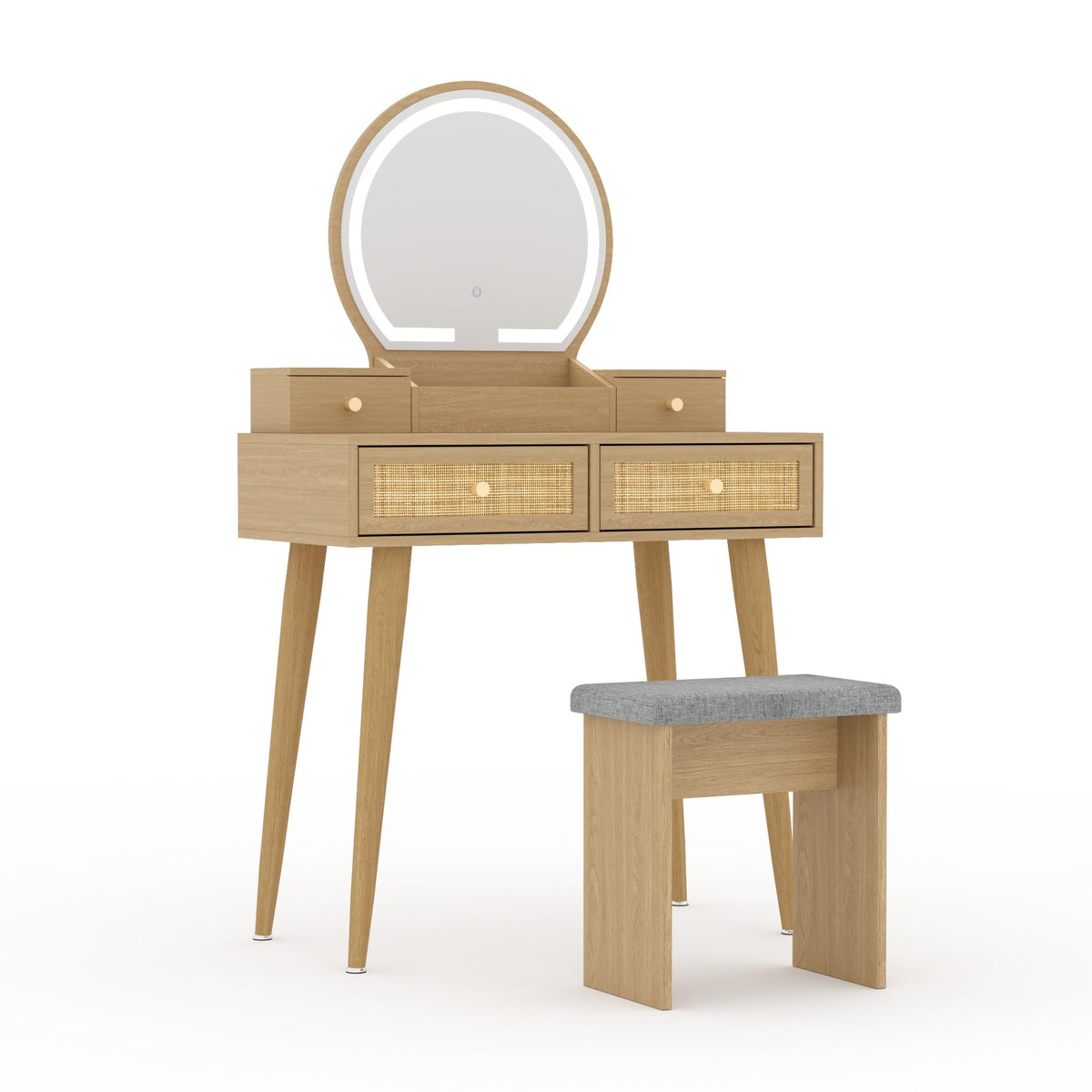 Rattan Vanity with LED Mirror